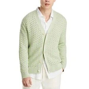 NN07 Sweater Mens XL Lime Green Cardigan Button Up Loose Knit Cotton MANUEL $305